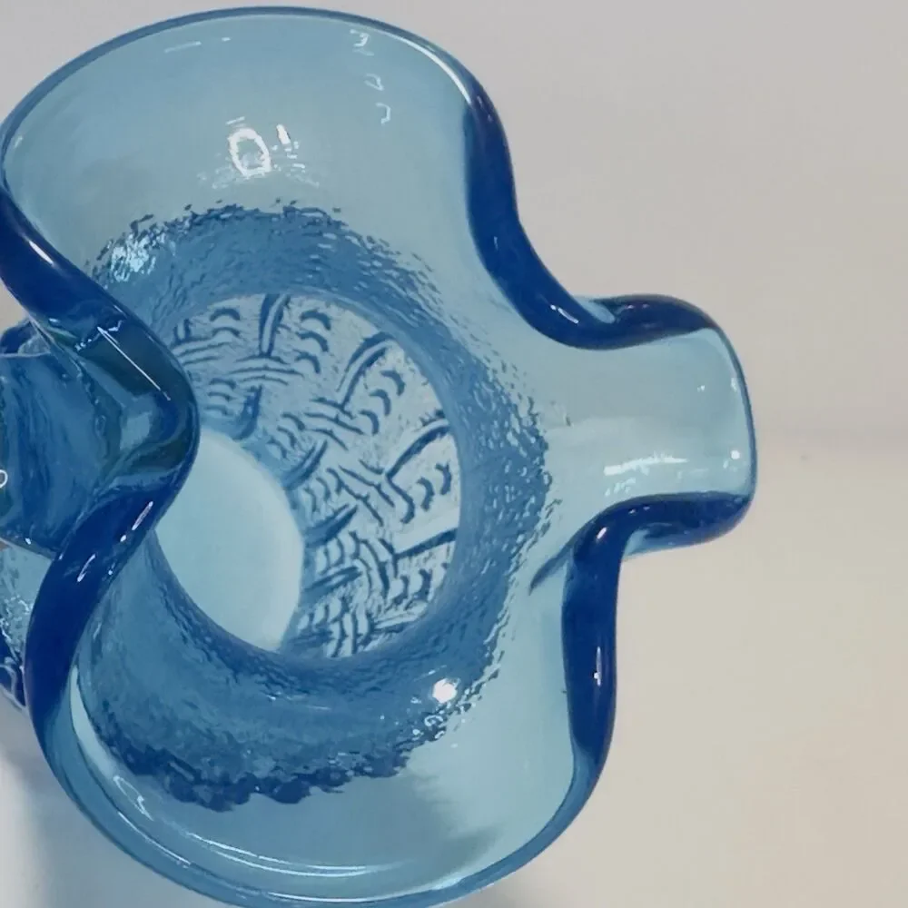 Pitcher Jug Kanawha Ice Colonial Blue Glass Mini UV Raised Loop Swirl Dots Wavy